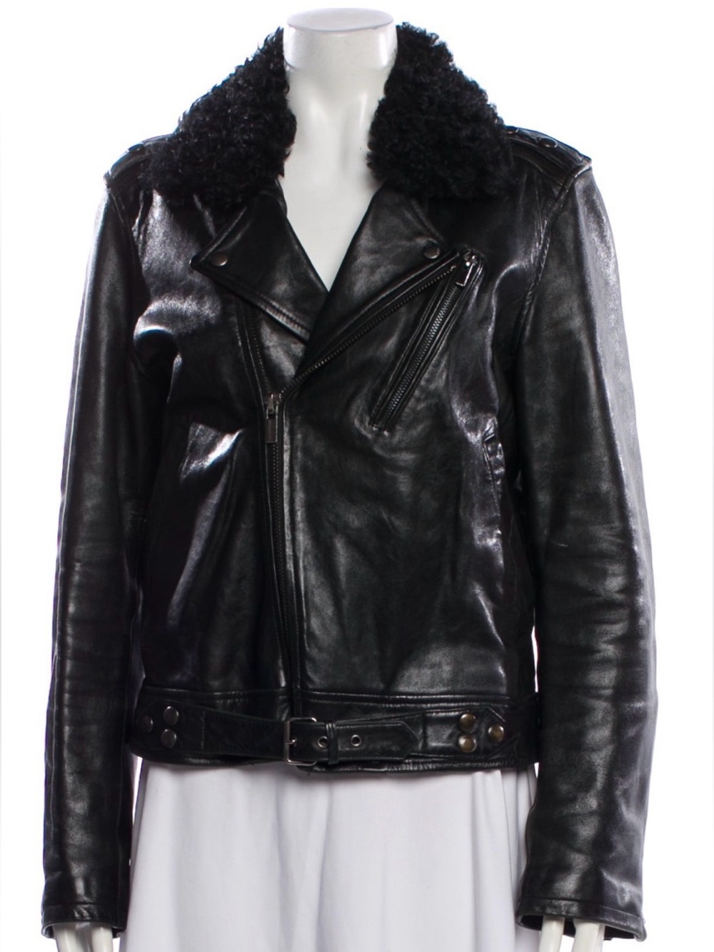 BLK DNM Black Leather Bomber Jacket with Shearling Collar
